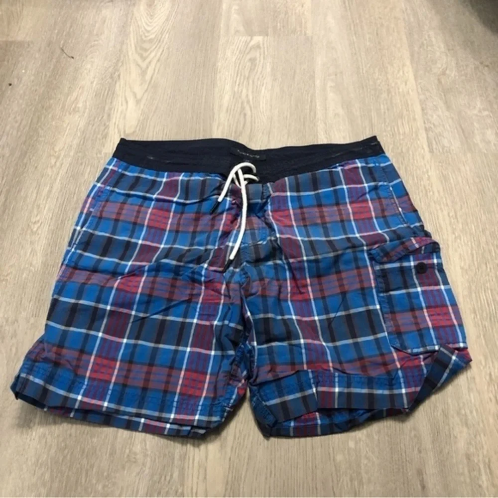 Tommy Hilfiger Blue Red Plaid Men's Bathing Suit Large